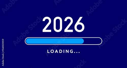 2026 progress bar, blue New Year loading countdown poster