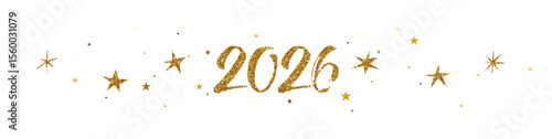 2026 border, gold glitter number and stars New Year banner