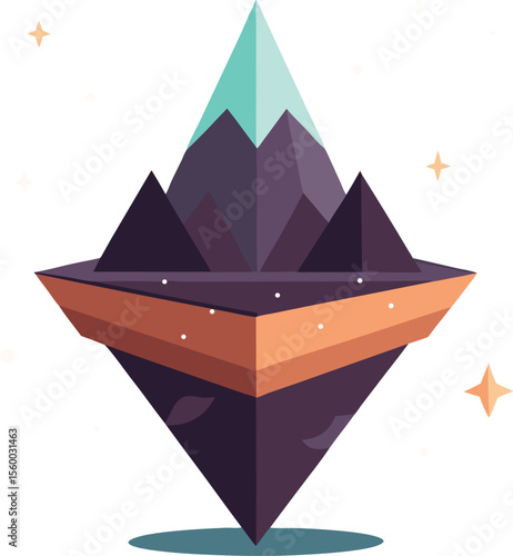 Floating Mountain with Trees Vector Design