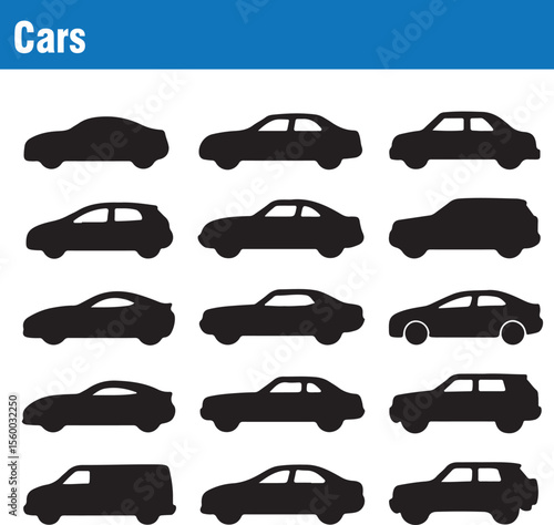 16 Car Silhouette Icons Collection Automotive Vector Pack