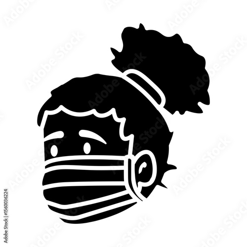 Made in UK Of a girl wearing a face mask vector icon solid style.
