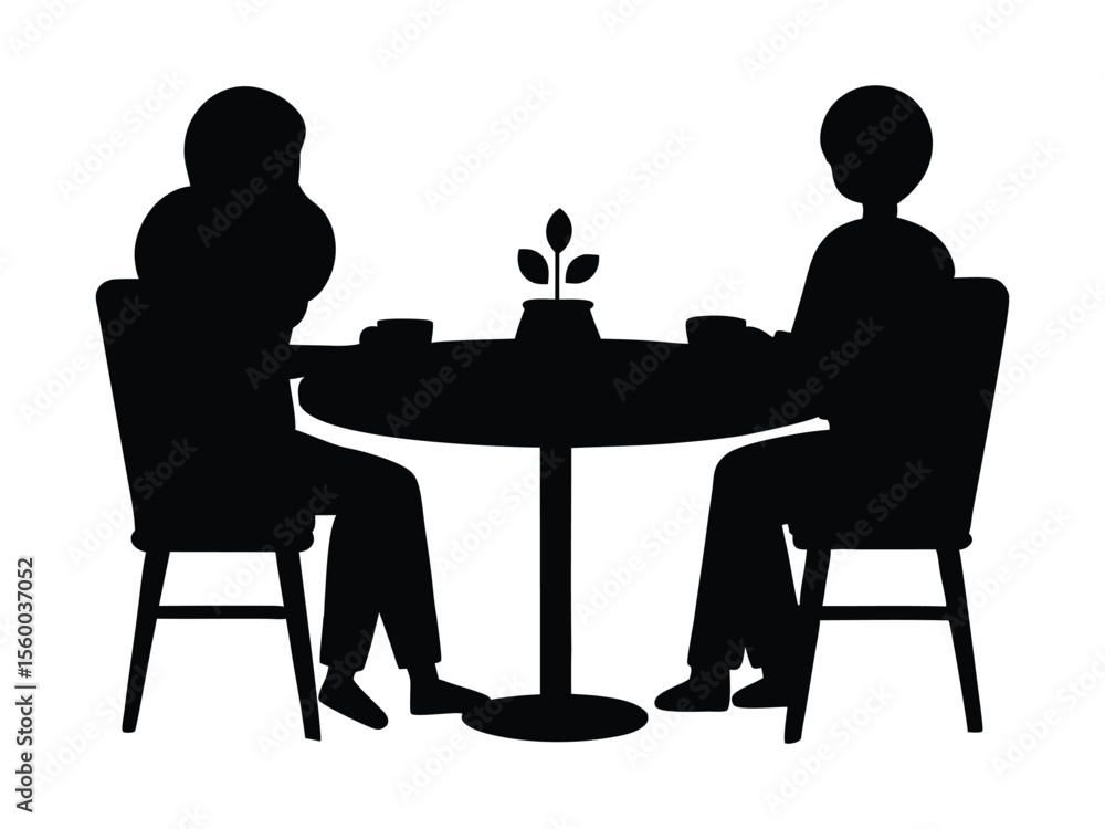 Fototapeta premium Black and White Couple Drinking Coffee at Table