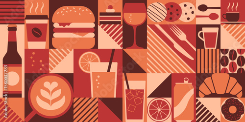 Food and drink cafe geometric background with icons
