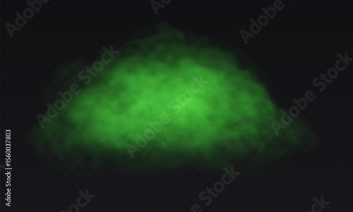 Green cloud effect on transparent dark background. Vector Smoke fog.