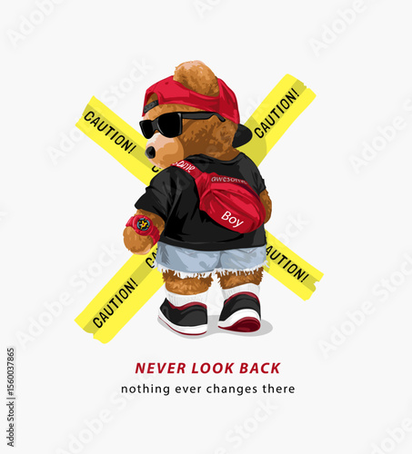 bear doll in sunglasses walking vector illustration