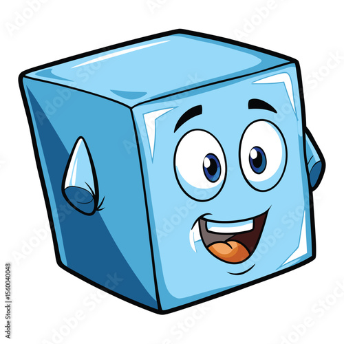 A glistening, clear ice cube, melting slightly, on a plain white surface, a symbol of coolness and refreshment.