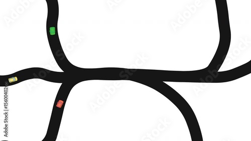 Cars coming from side roads to the main road and dispersing. Disoriented automobile searches for route with bend navigation. Intercity highways and side roads. Top aerial view footage video