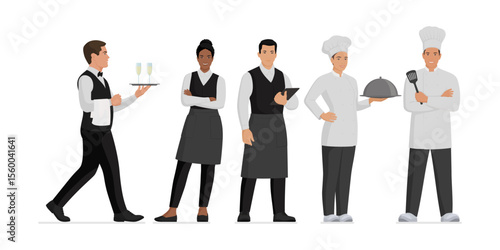 Professional kitchen staff and restaurant workers full length portrait