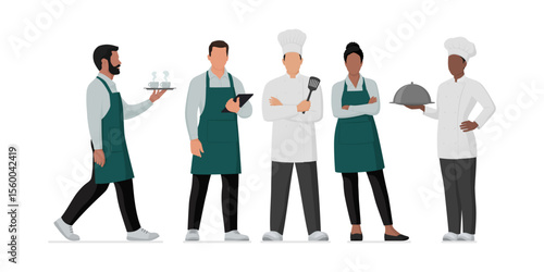 Professional kitchen staff and restaurant workers full length portrait
