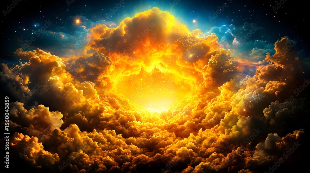 Obraz premium Golden Celestial Sunrise Through Cloudscape