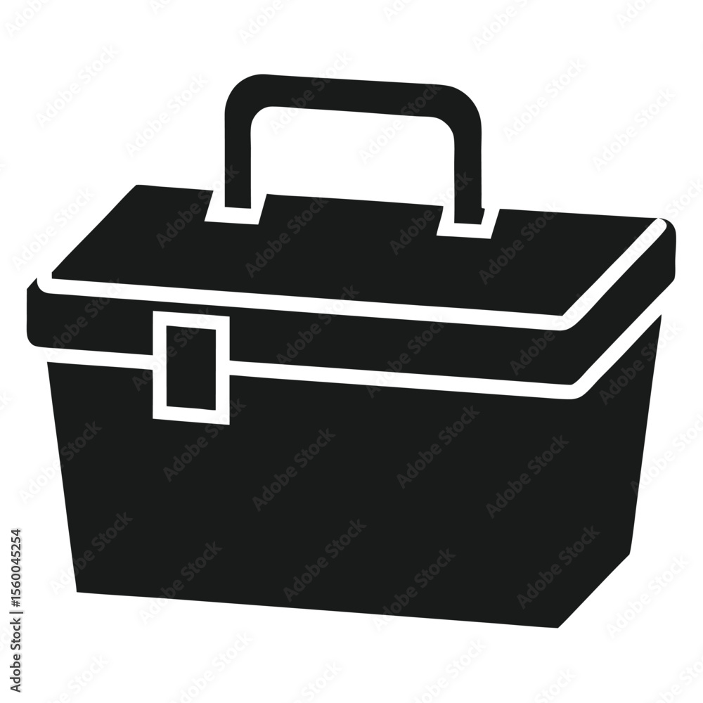 Black toolbox icon for construction and repair work. A simple vector graphic of a tool chest for handyman projects. Black toolbox icon for construction and repair work. A simple vector graphic of a tool chest for handyman projects.