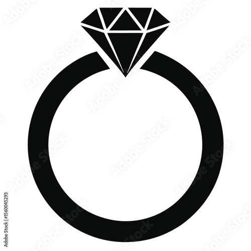 Elegant black and white vector icon of a solitaire diamond ring. Symbolizing luxury, proposal, betrothal, and eternal romance.