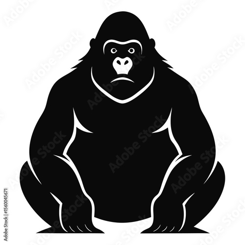 Powerful Gorilla Silhouette Majestic Primate in Black and White Vector Illustration