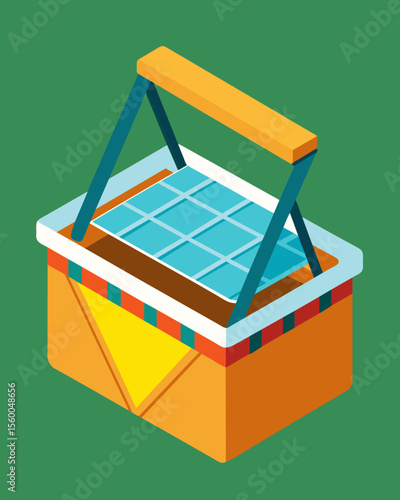 A modern twist on the traditional picnic basket this one comes with builtin solar panels for added functionality.. Vector illustration