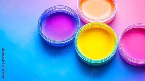 Colorful cosmetics jars on gradient background