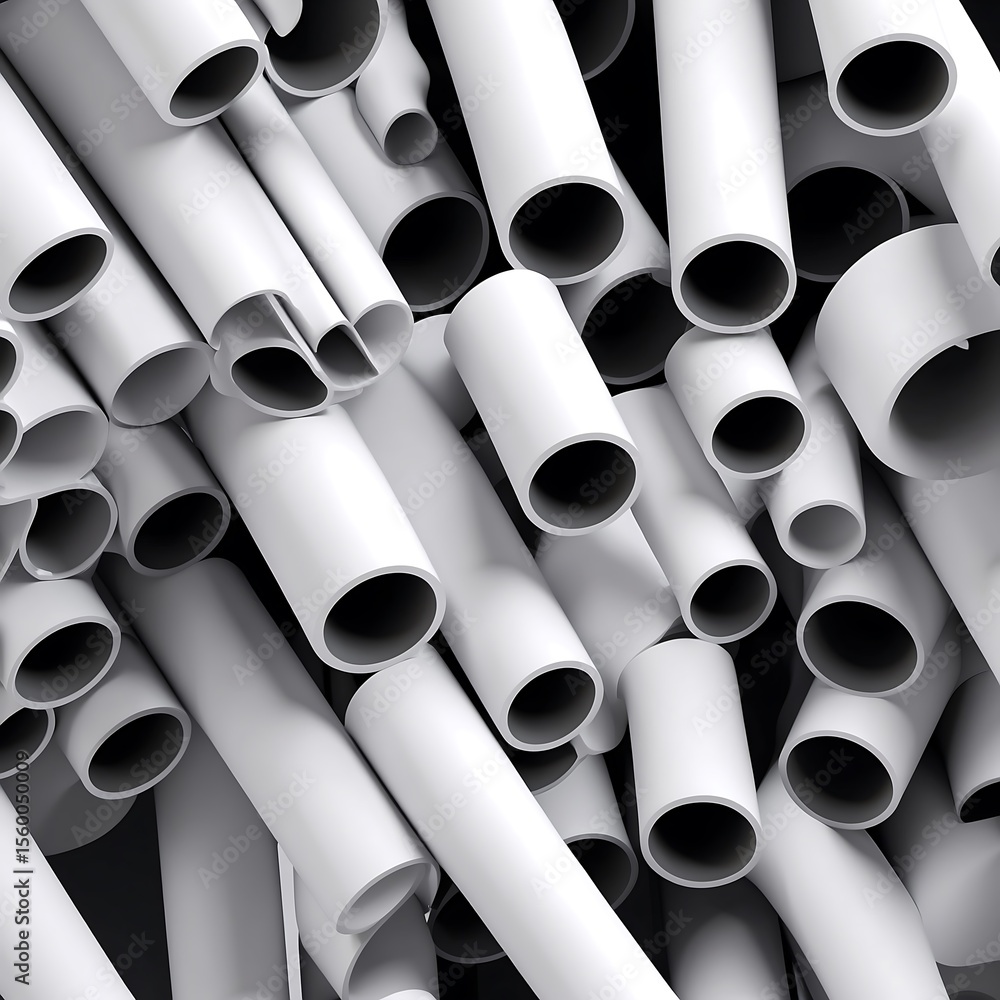 Abstract Composition of White Cylinders and Tubes A Modern Geometric Design Abstract Composition of White Cylinders and Tubes A Modern Geometric Design