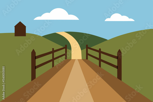 narrow country road open gate view