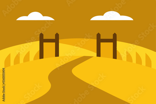 oil painting golden field path gate