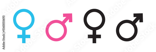 Male and female gender symbols set. Gender symbol with blue, pink and black colors.