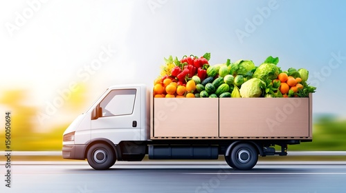 Fresh produce delivery truck highway sunny day