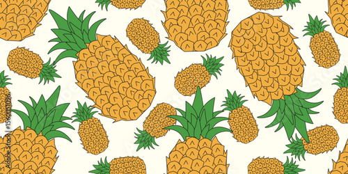 Summer textile print. Pineapple Seamless Trellis. Vector illustration of Summer fruit Seamless pattern. Perfect fabric wallpaper print wrapping paper background. EPS 10