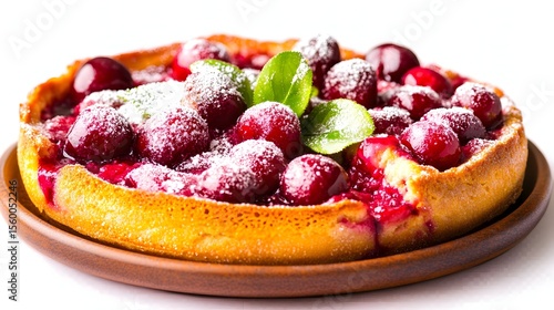 Sweet cherry tart, powdered sugar, studio shot, dessert