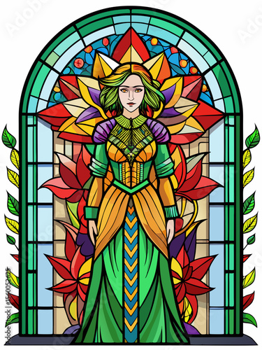 Flora, Stained Glass Style, Full body , window temple	sun, stained glass style, full body, window temple, glass, window, stained, church, stained glass, religion, cathedral, art, saint, religious,real