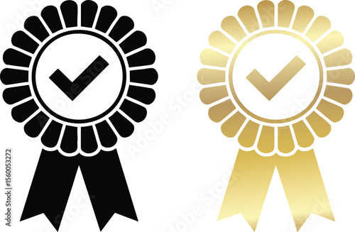 Seal of Approval: A Dual-Tone Vector Illustration of a Rosette with Check Mark, Symbolizing Quality and Verification on a Transparent Backdrop for Versatile Use