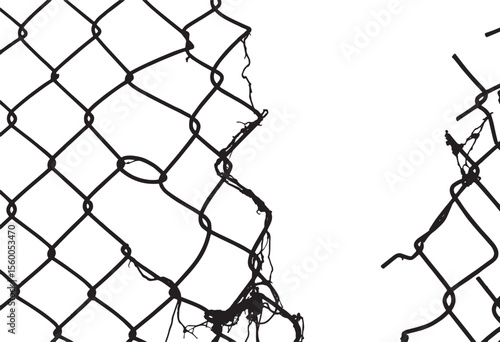 damaged chainlink fence, chain link fence with wire background vector