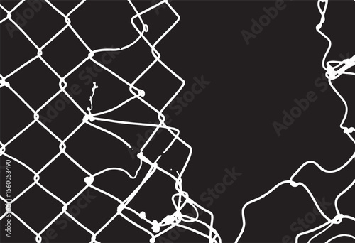 damaged chainlink fence, chain link fence with wire background vector