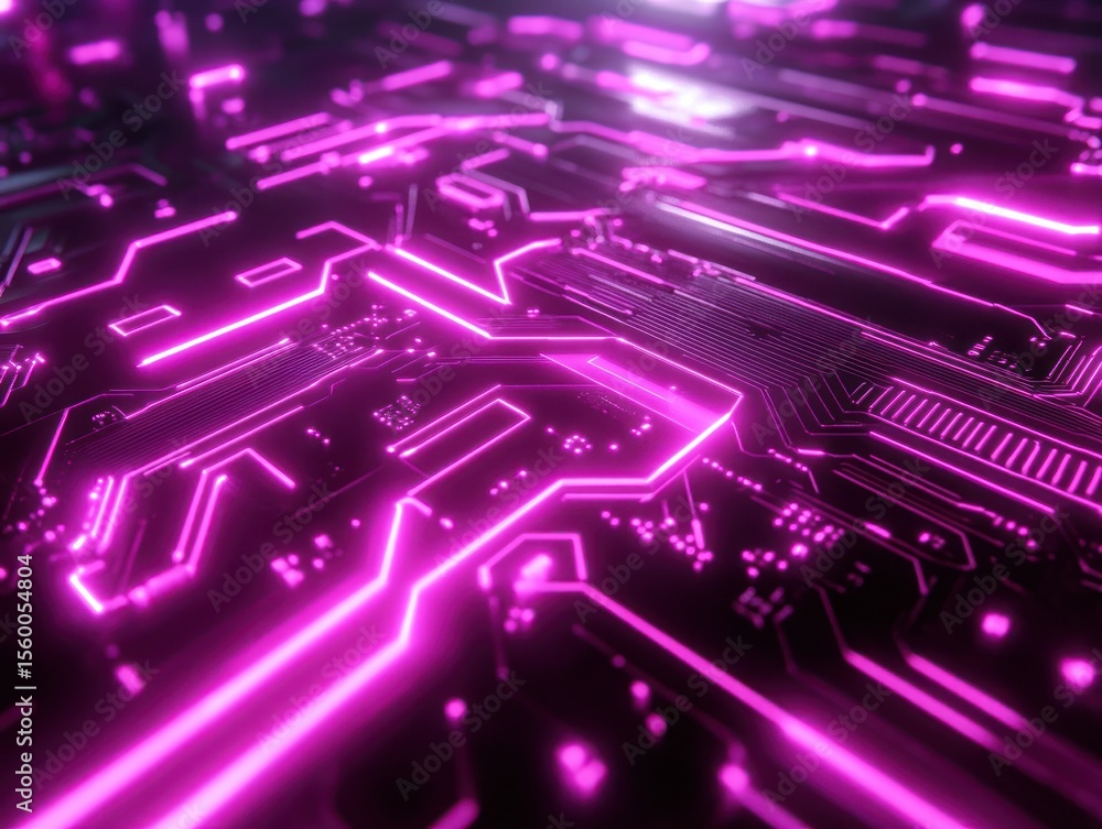 Glowing pink circuit board background Glowing pink circuit board background