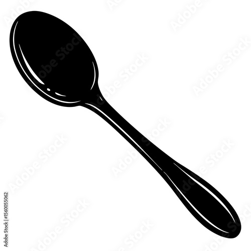 A simple black silhouette of a spoon with a reflective surface on a white background