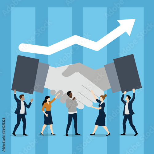 shakehand businessman  illustration with group of people 