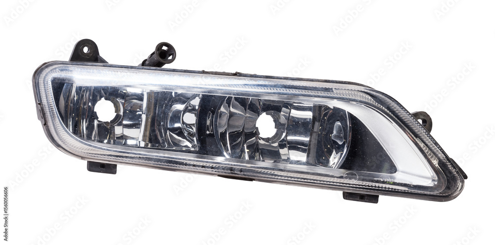 Obraz premium Spare part for sale at auto-parsing or car body repair in service on a white isolated background - a fog lamps, after an accident and damage.