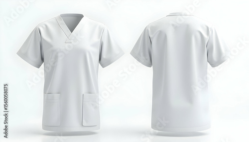 White Medical Scrub Front and Back View Uniform Apparel