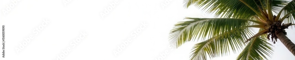 Fototapeta premium Majestic coconut palm tree, sharp shadow, pure white background , tropical tree, vegetation, green