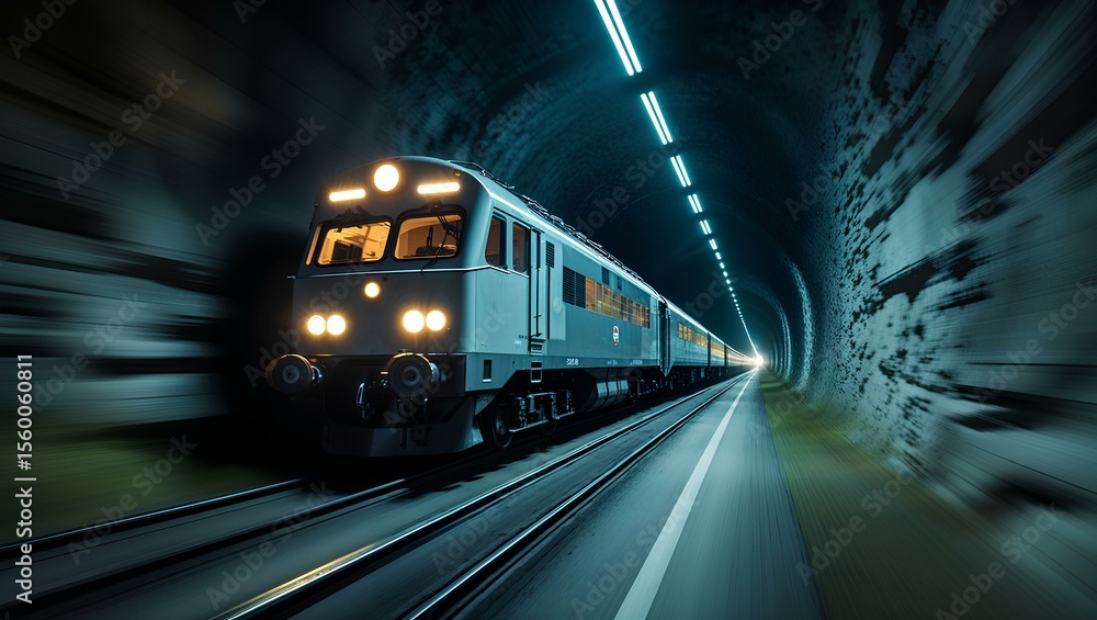 Fototapeta premium a train traveling through a dark tunnel at speed 
