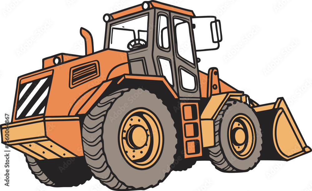 Fototapeta premium Industrial Tractor Vehicle Illustration Set Featuring Heavy Duty Machines and Equipment. Modern Industrial Tractors for Farming Construction and Cargo in Clean Line Style. Industrial Tractor Vehicle
