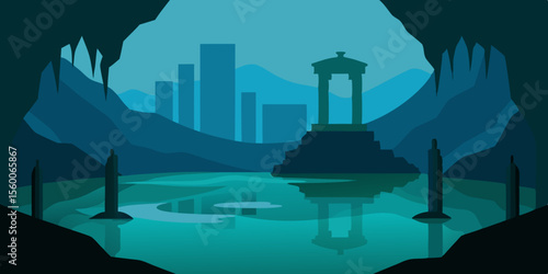 An intricate vector illustration depicting an ancient city and castle skyline, with a striking silhouette of urban architecture against the sky