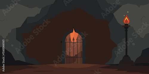 Vector illustration of candles illuminating a church interior with a city skyline and moonlit sky at sunset
