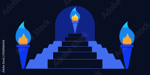 Burning candles illuminate a dark stairway to success