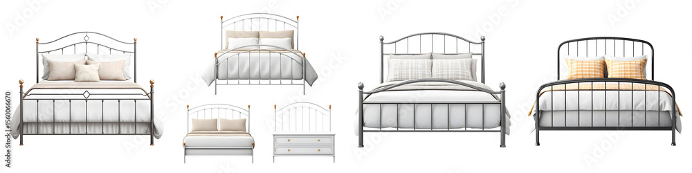 Elegant Metal Bed Collection: Bedroom Furniture on White Elegant Metal Bed Collection: Bedroom Furniture on White