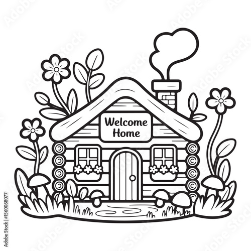 Whimsical House Bold & Easy Coloring Page,  bold and easy coloring book, Coloring page, whimsical coloring book for kids, bold and easy coloring book, victor art,   fairy house coloring page
