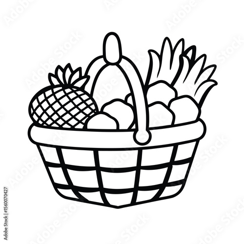 Gardening gloves resting on basket full of harvest Vector illustration