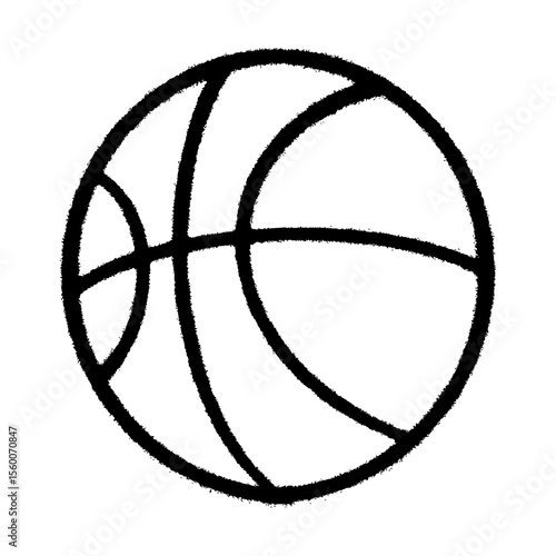 Graffiti icon of a basketball, created in bold black spray paint style with grunge texture and subtle drips. Urban street art vector on transparent background.
