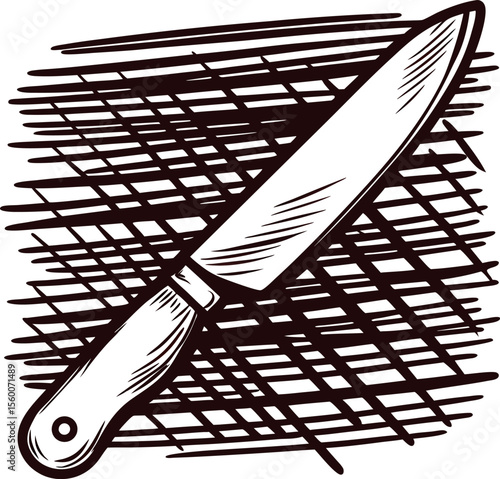 Hand drawn kitchen knife engraving isolated on white background vintage sketch culinary utensil illustration