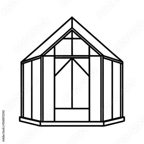 Minimal greenhouse frame with open door structure Vector illustration