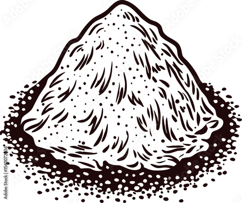 Hand drawn heap of powder or granular substance isolated on white background vintage engraved
