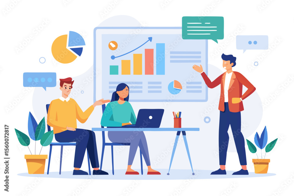 Business Team Meeting and Presentation – Modern Office Vector Illustration Business Team Meeting and Presentation – Modern Office Vector Illustration