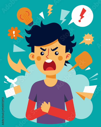 A constant barrage of insults and hateful language raining down on a person leaving them buried and unable to find a way out.. Vector illustration